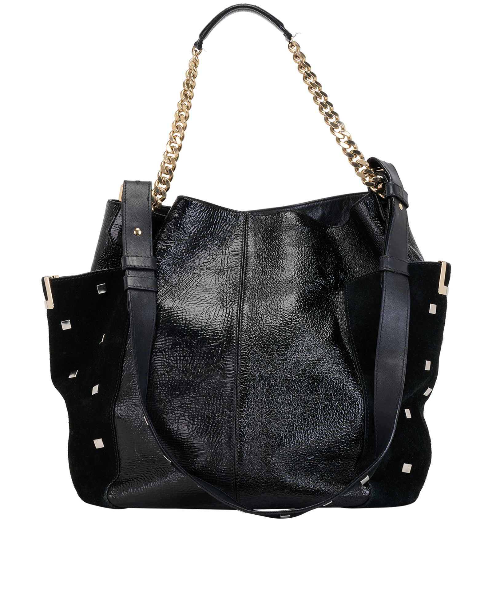 Anna Hobo, &pound;160, Handbags, Black, Patent Leather/Suede, Back view